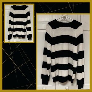 Striped Black and White Vintage Pullover Sweater Large Slouchy Cozy Soft